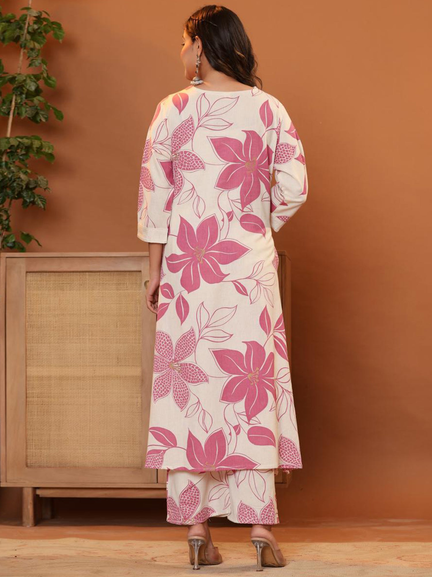 Indo Era White Printed A-Line Kurta Palazzos  Set