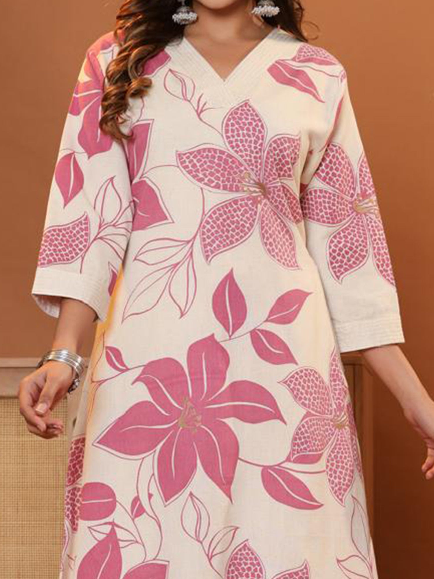 Indo Era White Printed A-Line Kurta Palazzos  Set