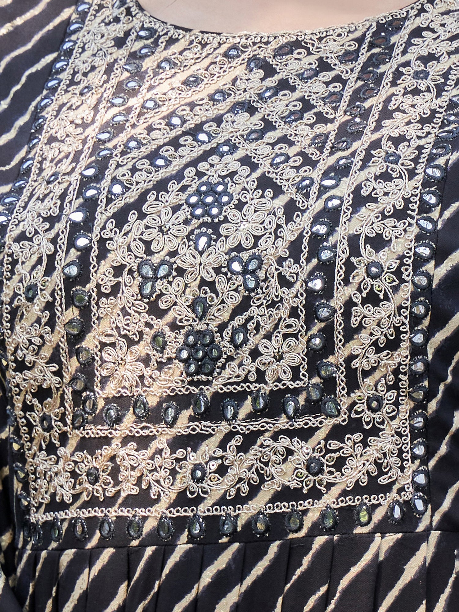 Indo Era Black Embroidered A-Line Kurta Trousers With Dupatta Set