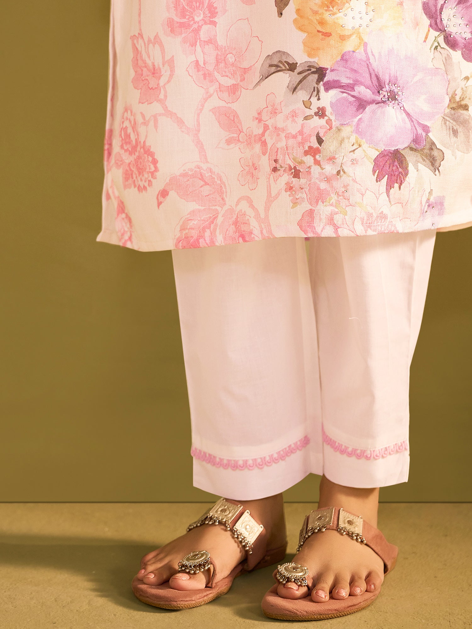 Indo Era White Printed Straight Kurta Trousers With Dupatta Set