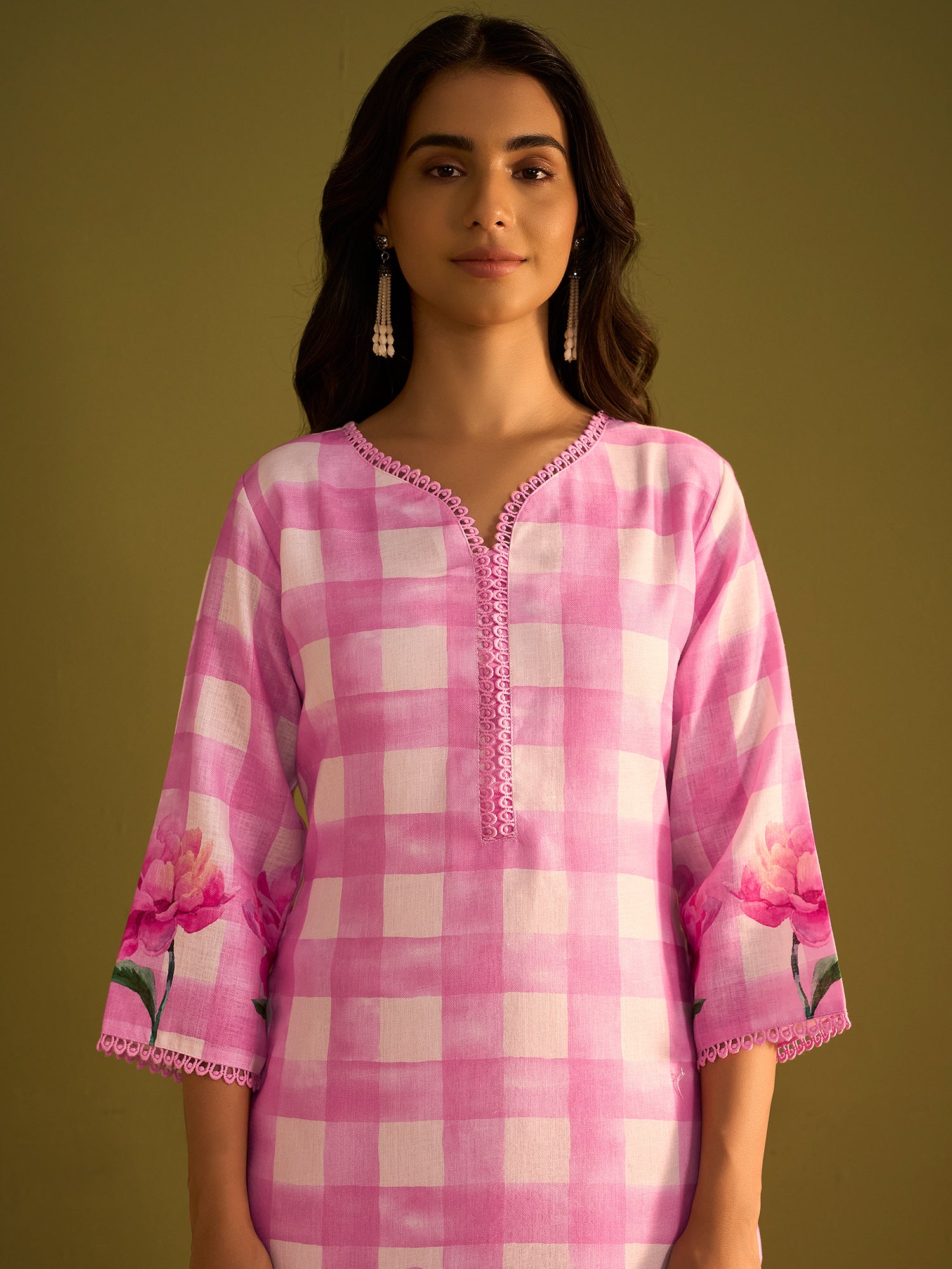 Indo Era Pink Printed Straight Kurta Trousers With Dupatta Set