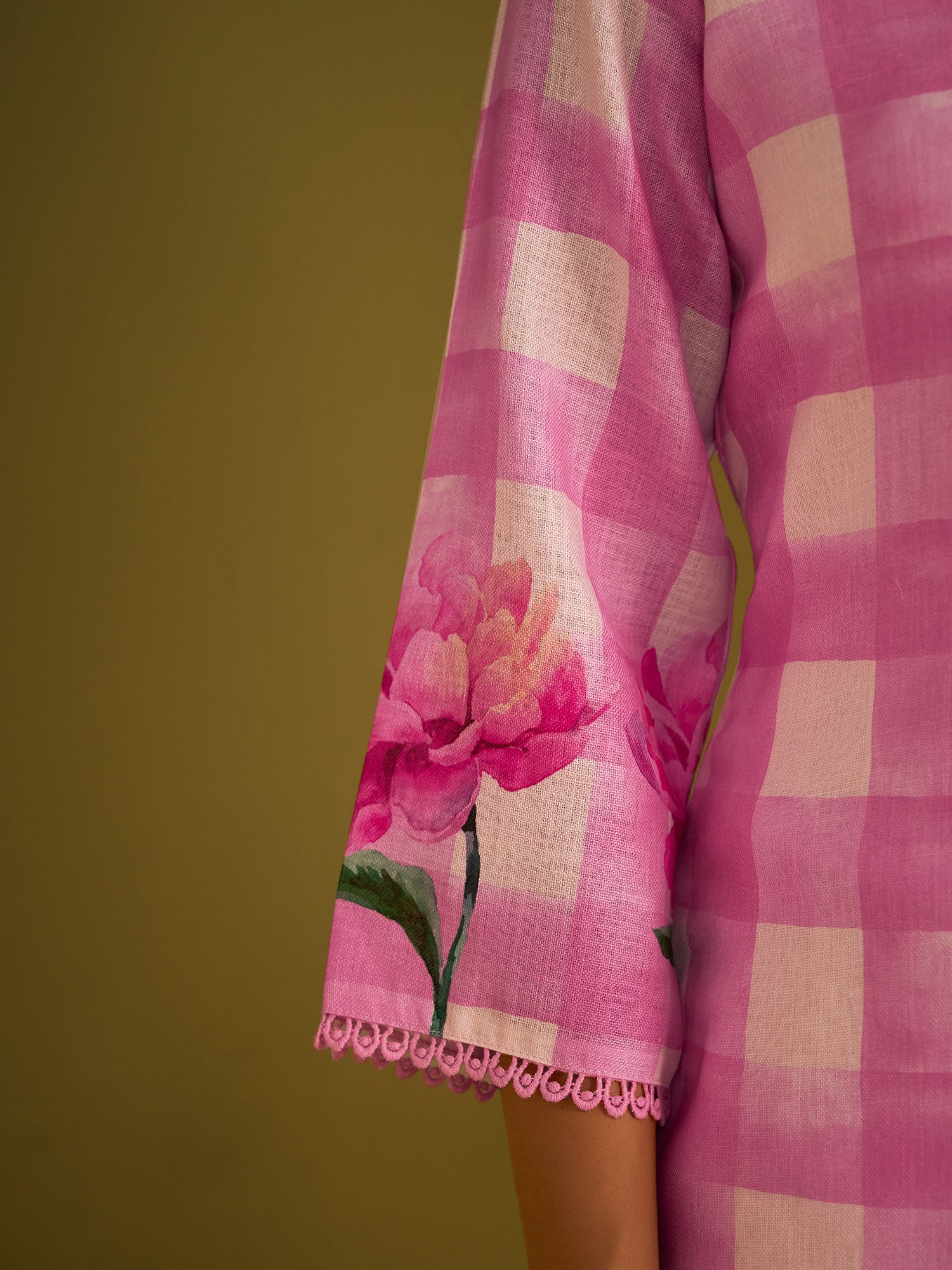 Indo Era Pink Printed Straight Kurta Trousers With Dupatta Set