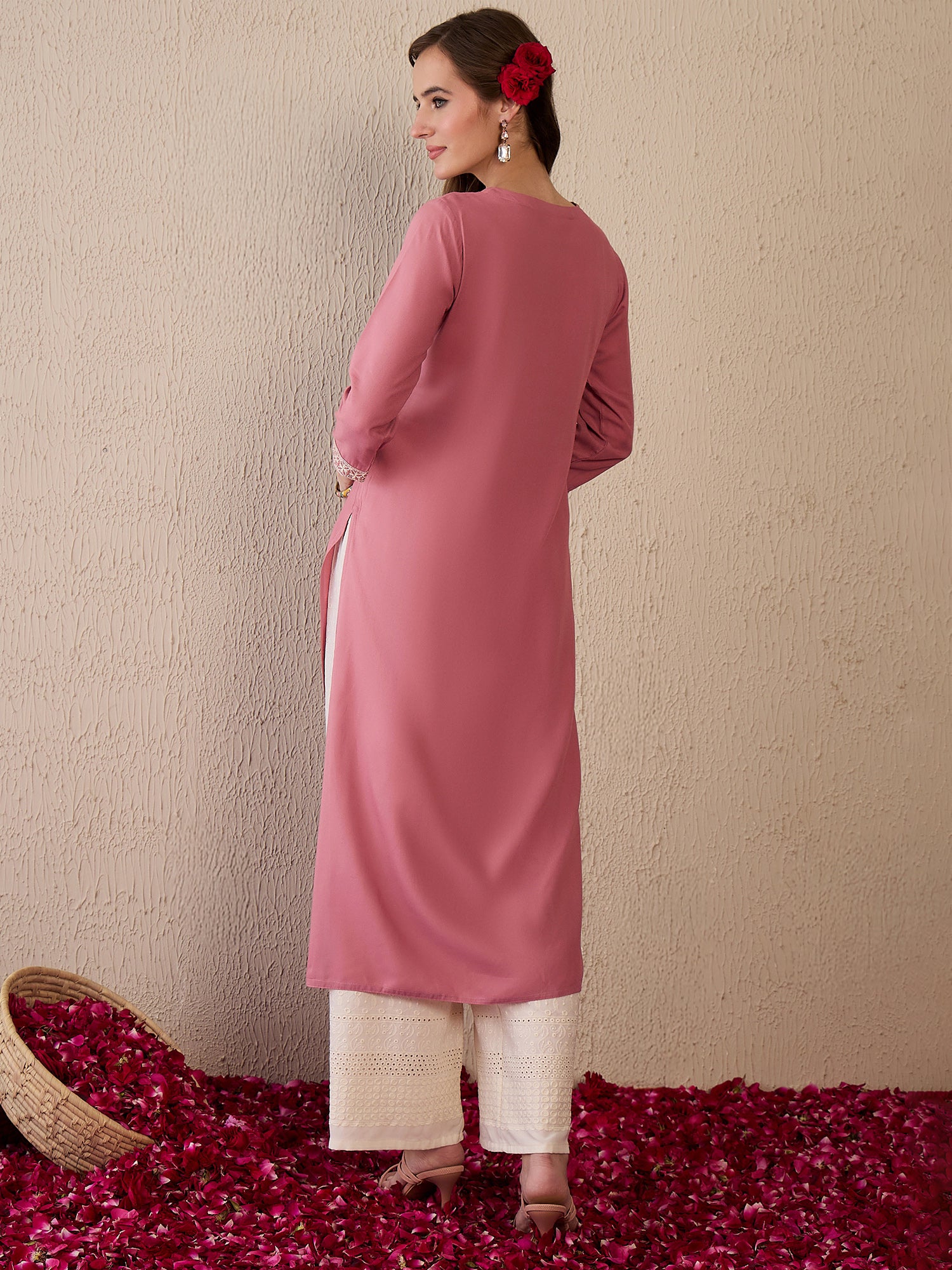 Indo Era Mauve Embroidered Straight Kurtas