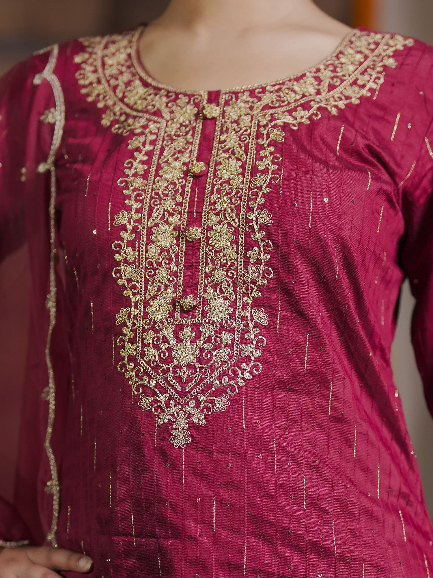 Indo Era Maroon Embroidered Straight Kurta Trousers With Dupatta set