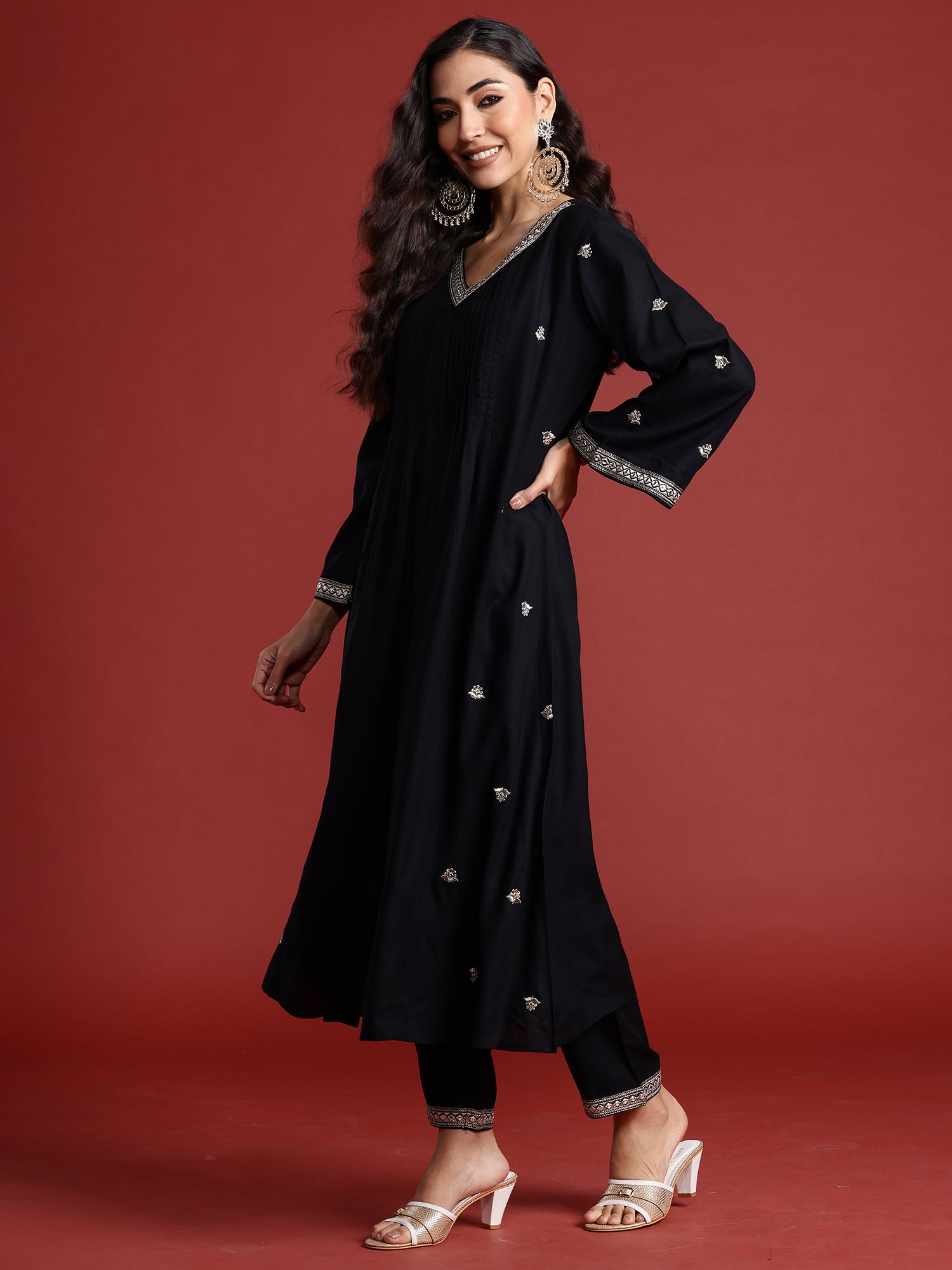 Indo Era Black embroidered Kurta with Trousers