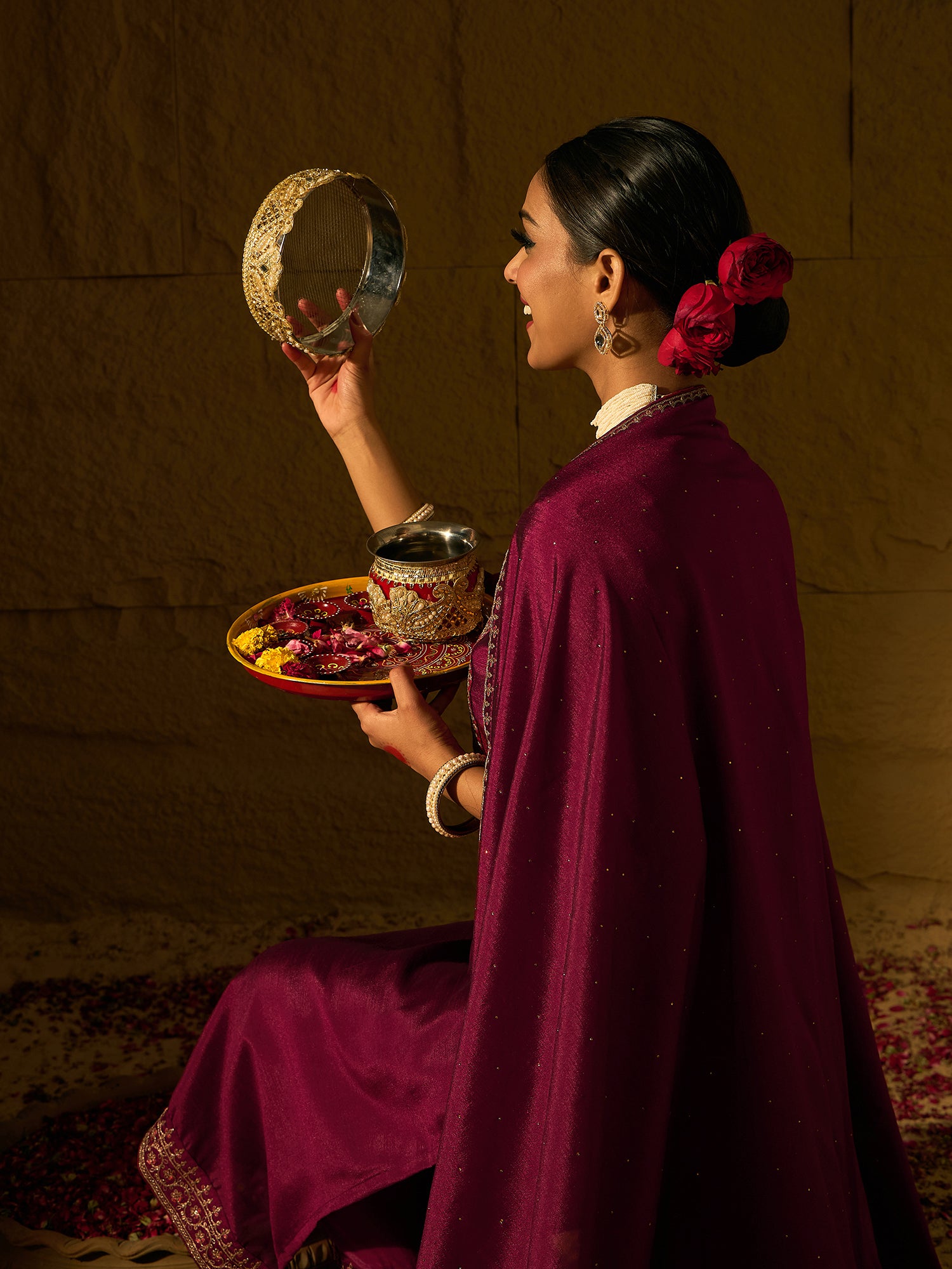 Indo Era Maroon Embroidered Straight Kurta Trousers With Dupatta set