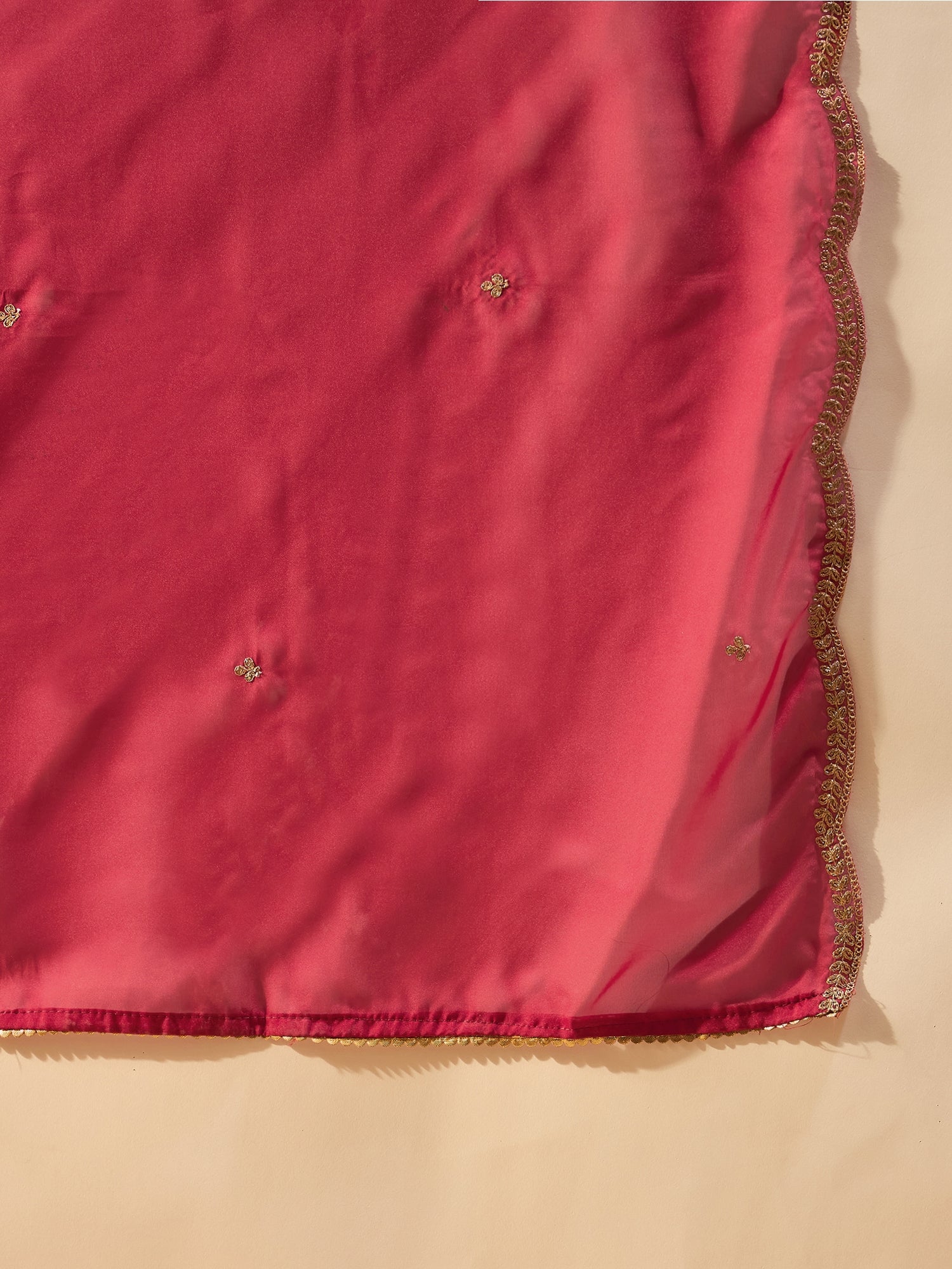 Indo Era Red Embroidered Straight Kurta Trousers With Dupatta Set