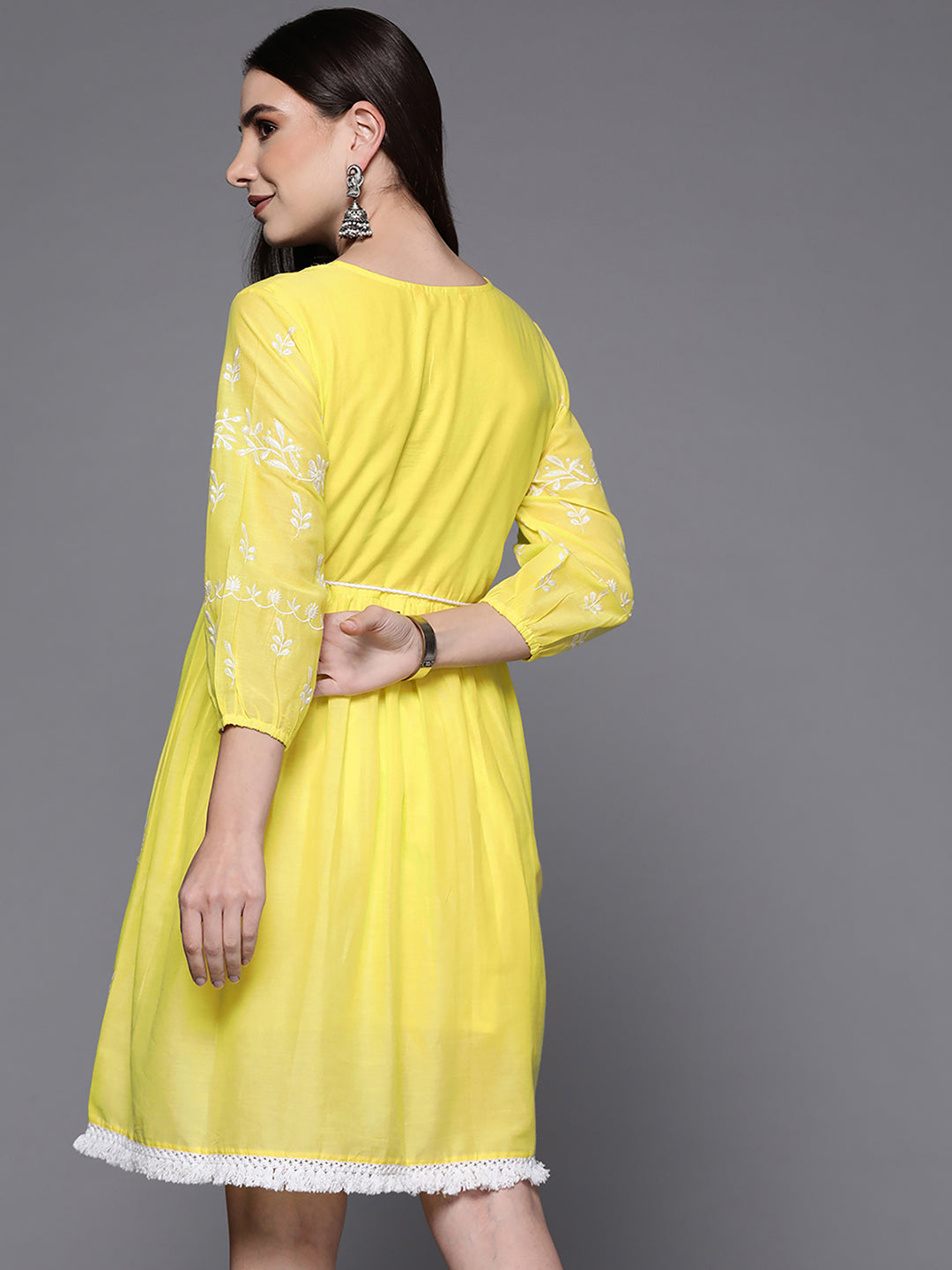Bollywood Designer Yellow Rayon Cotton Beautiful Tassels Kurti Dress Ethnic  Gown | eBay